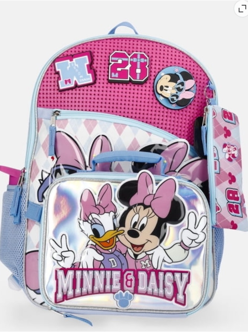 Disney Minnie & Daisy Pink and Light Blue Kids Backpack with Lunch Bag